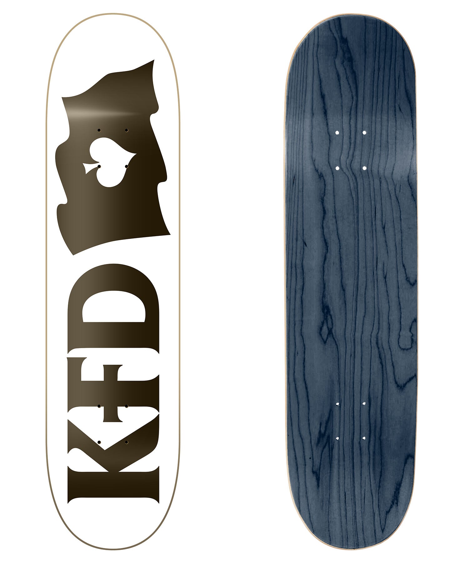 KFD Skateboards Logo Deck "Flagship White" in 8", 8.25", 8.5" & 8.75" bottom graphic and deck top view