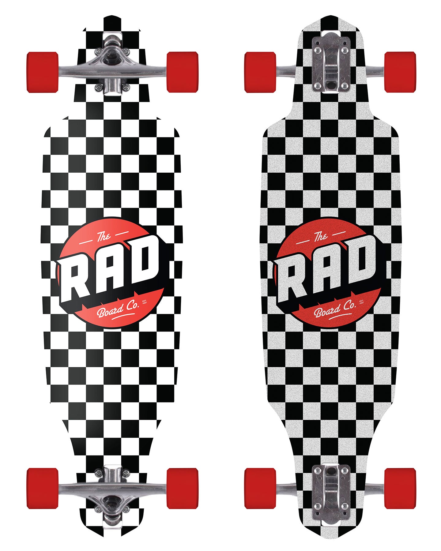 RAD Drop Through Checkers Black White Longboard