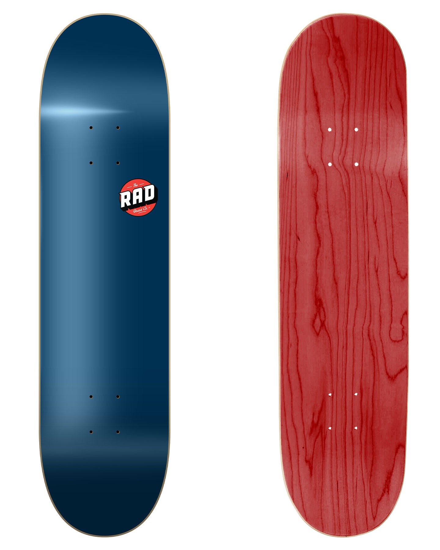 RAD Board Co. Logo Skateboard Deck "Basic Logo Navy" in 7.75" bottom graphic and deck top view