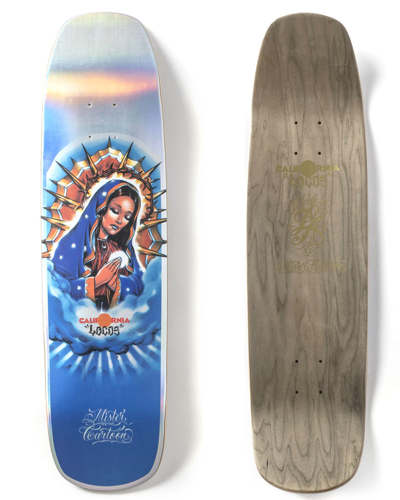 California Locos Mister Cartoon "Guadalupe" deck in 8.25" bottom graphic & deck top view