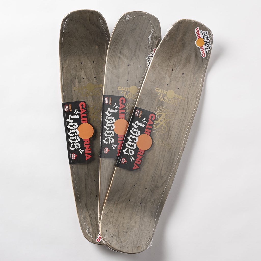 California Locos Mister Cartoon "Beatbox" deck in 8" top view 3 decks stacked