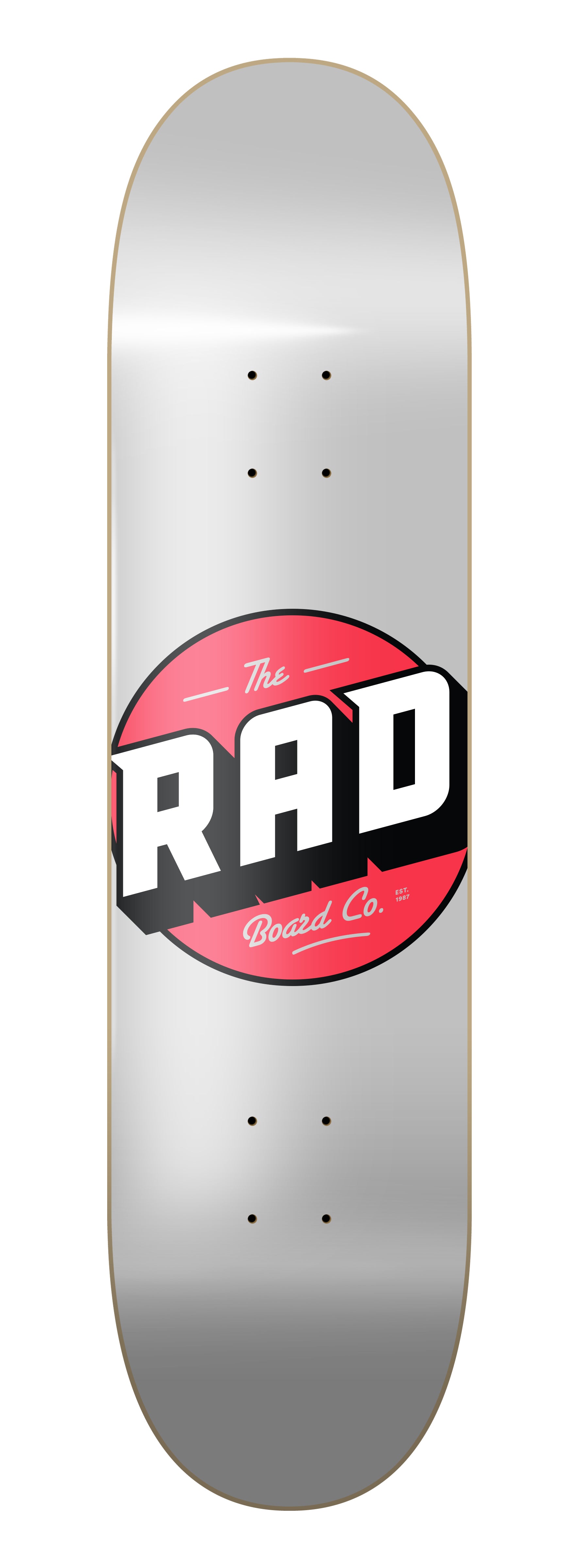 RAD Board Co. Logo Skateboard Deck "Solid Silver / Red" in 8.375" bottom graphic