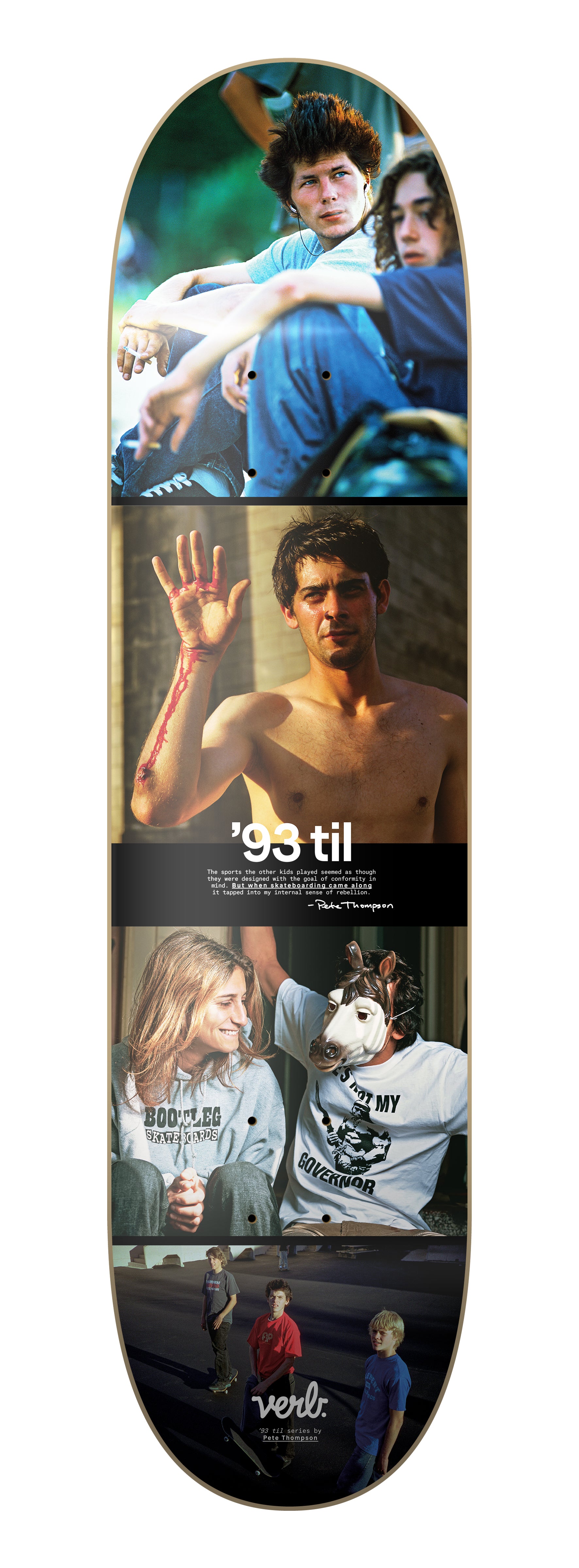 Verb Skateboards X Pete Thompson 93 Til Series "Collage Colour" deck in 8.25" bottom graphic