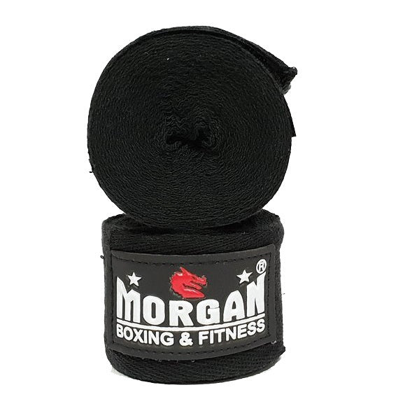 Morgan Cotton Boxing Hand Wraps 180Inch 4M Long Pair 1 - Black