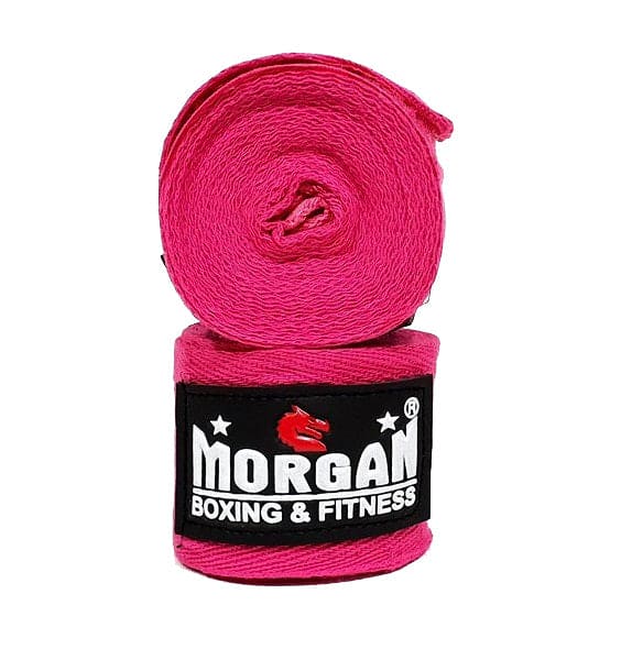 Morgan Cotton Boxing Hand Wraps 180Inch 4M Long Pair 1 - Fluro Pink