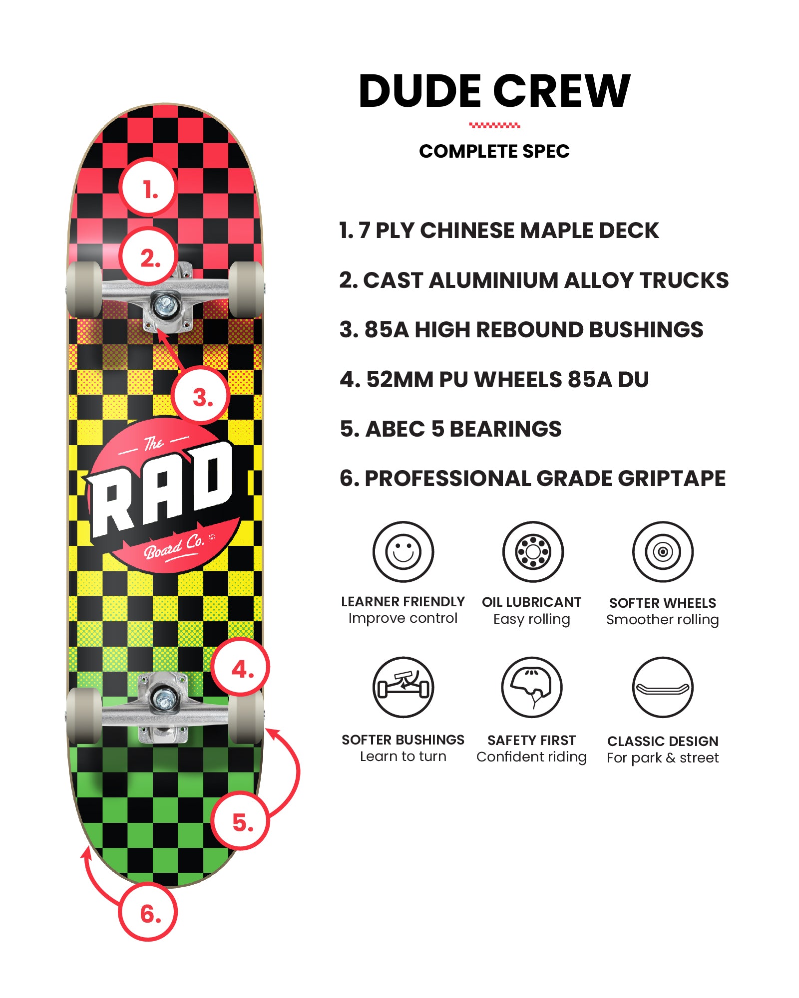 スケボー THE RAD BOARD CO. 7.75 Rad Checker Stripe skateboard | 7.75