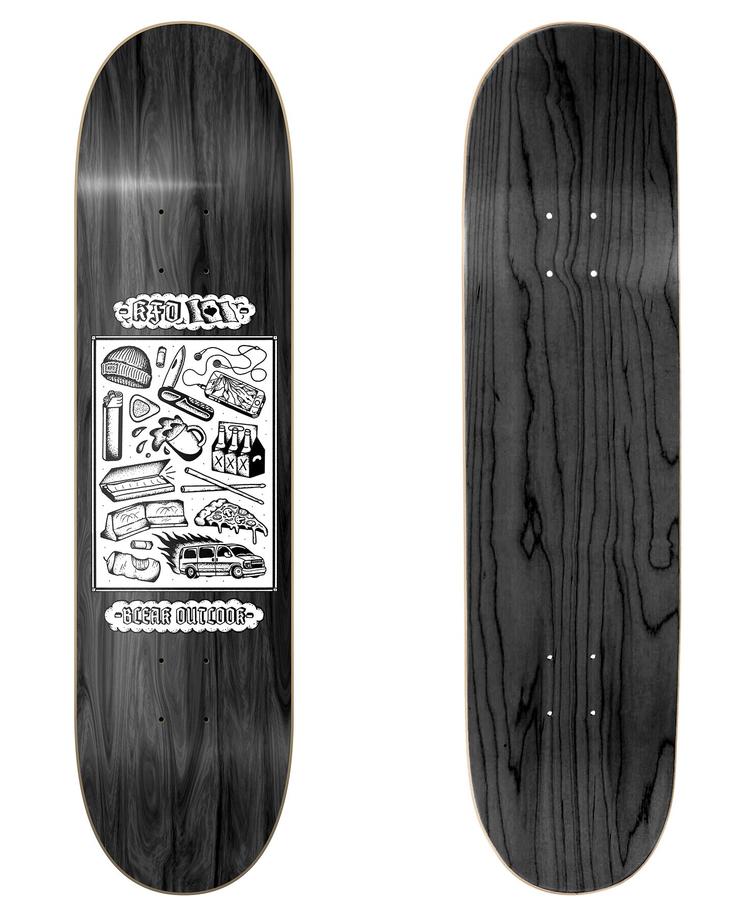 KFD Skateboards Premium Deck "Bleak Outlook" in 8.5" & 8.86" bottom graphic and deck top view