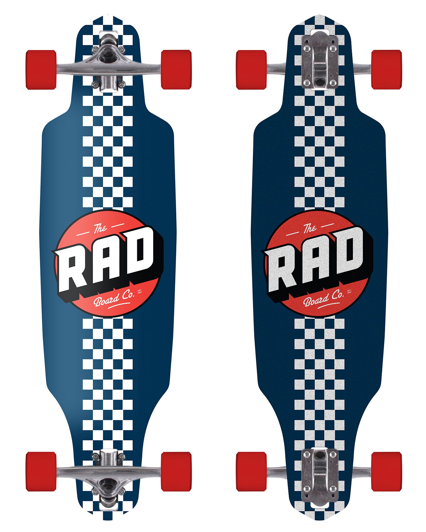 RAD Drop Through Checker Stripe Navy White Longboard