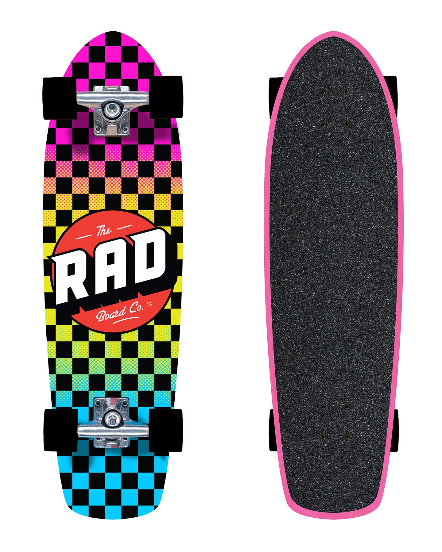 RAD Checkers Neon Fade Retro Roller Cruiser Skateboard