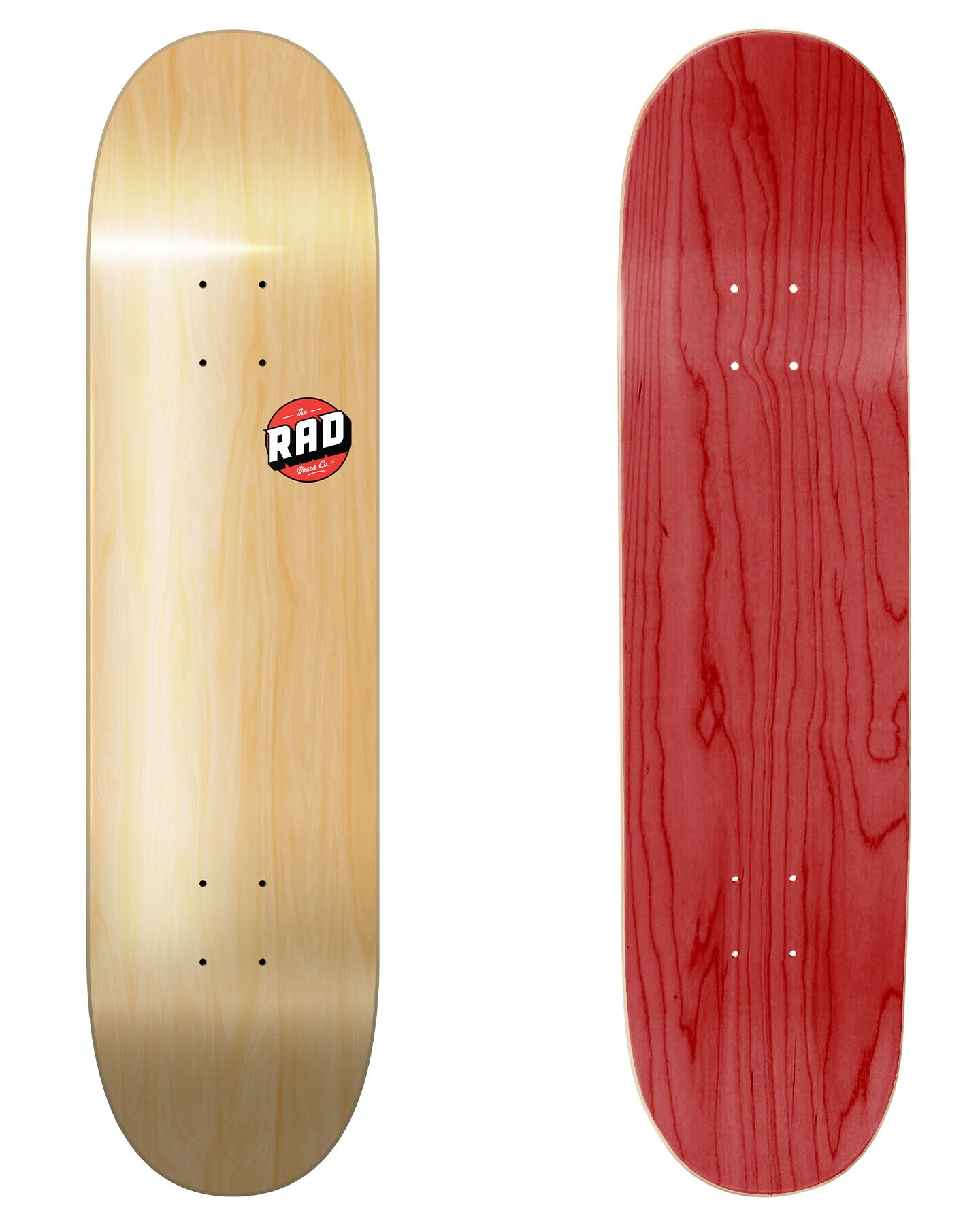 RAD Board Co. Logo Skateboard Deck "Basic Logo Clear" in 8" bottom graphic and deck top view