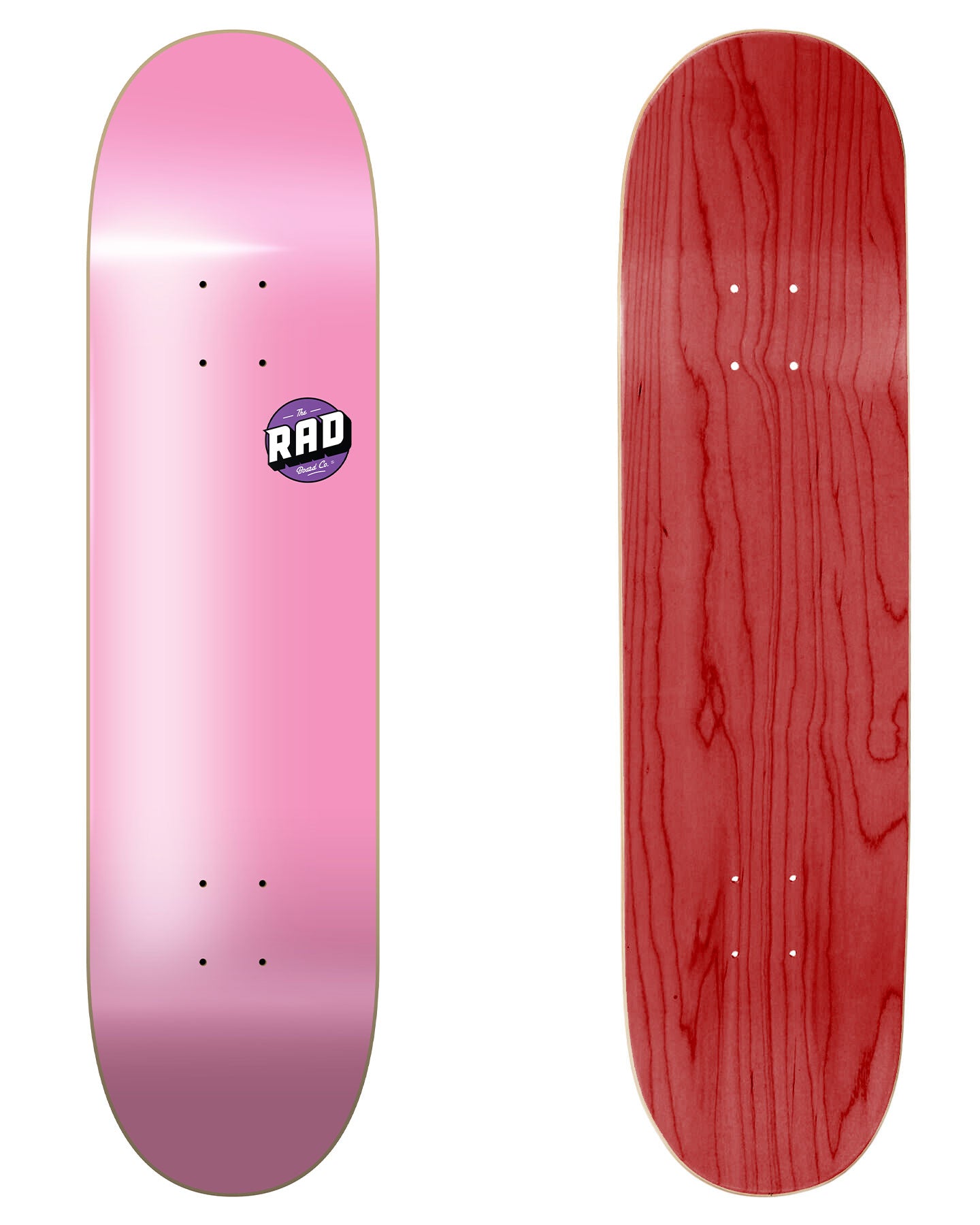 RAD Board Co. Logo Skateboard Deck  "Basic Logo Pink" in 8.125" bottom graphic and deck top view