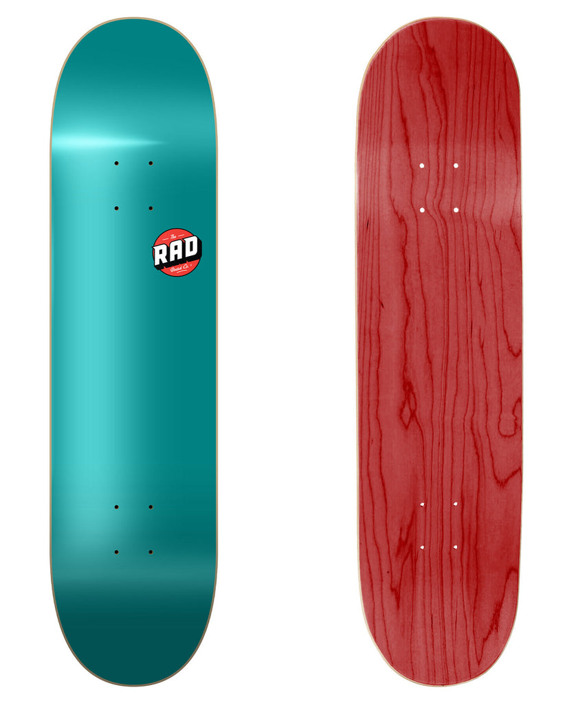 RAD Board Co. Logo Skateboard Deck  "Basic Logo Teal" in 8.25" bottom graphic and deck top view