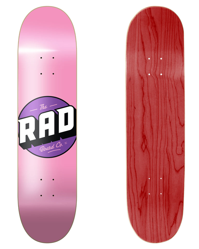 RAD Board Co. Logo Skateboard Deck "Solid Pink / Purple" in 7.75" bottom graphic and deck top view