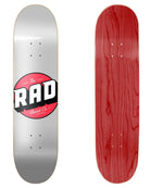 RAD Board Co. Logo Skateboard Deck "Solid Silver / Red" in 8.375" bottom graphic and deck top view