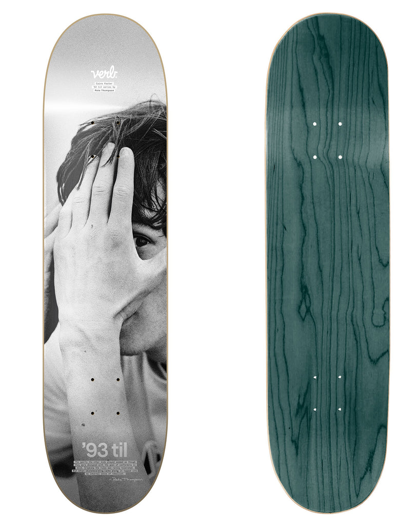 Verb Skateboards X Pete Thompson 93 Til Series "Cairo Foster Portrait" deck in 8.25" bottom graphic and deck top view