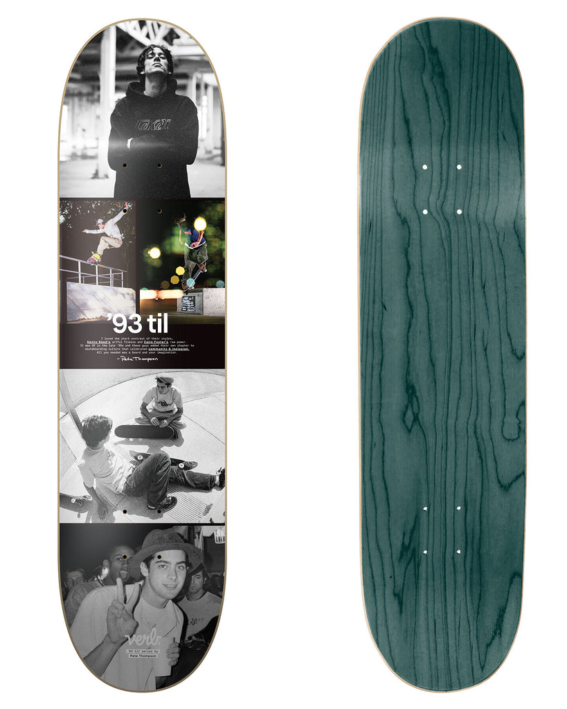 Verb Skateboards X Pete Thompson 93 Til Series "Kenny Reed / Cairo Foster Collage" deck in 8.25" bottom graphic and deck top view