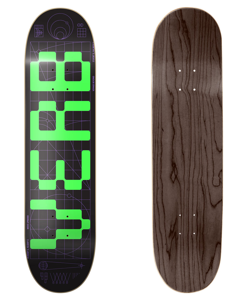 Verb Skateboards Deck "Invader Glow Green" in 7.75" bottom graphic and deck top view