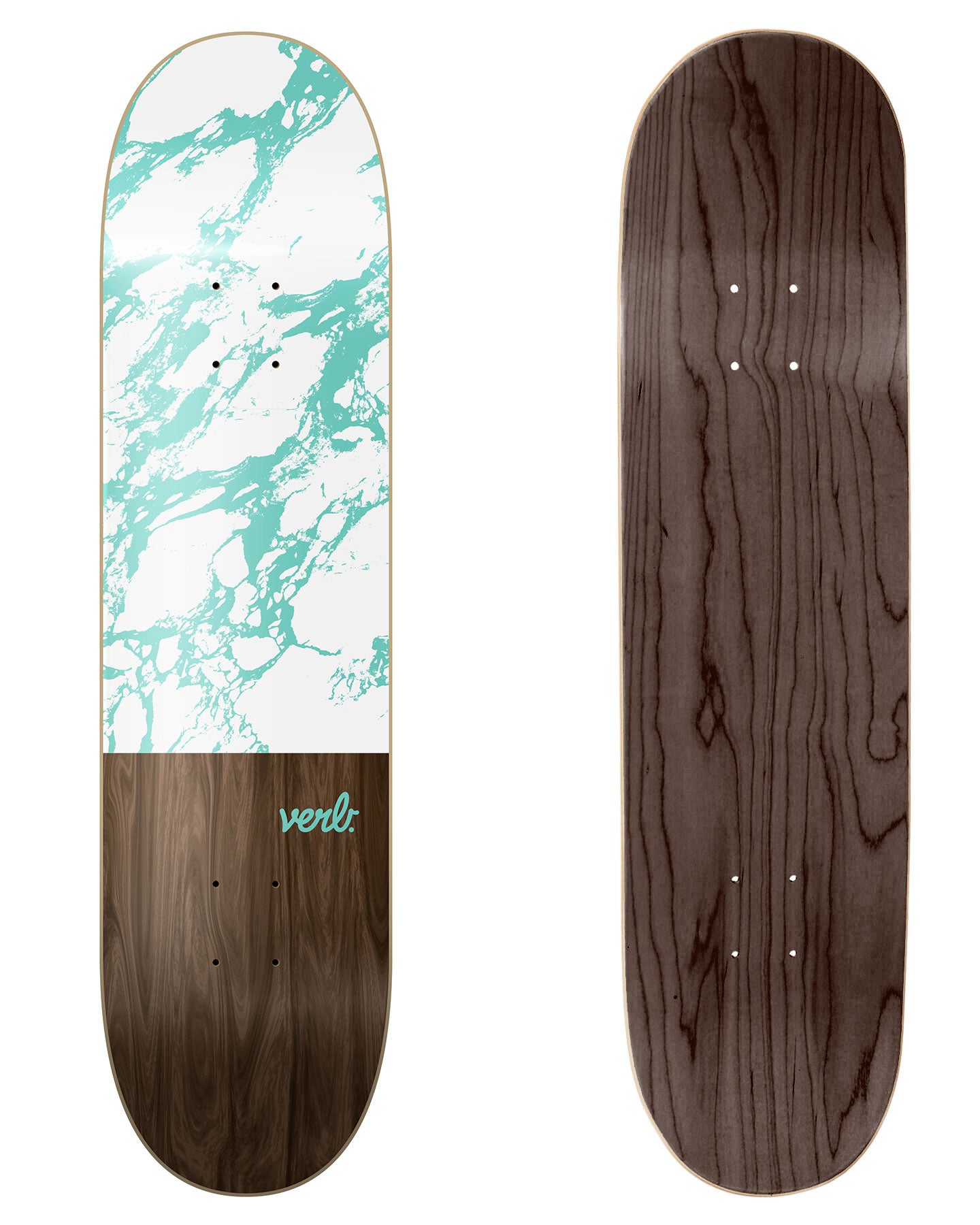 Verb Skateboards Deck "Marble Dip White / Mint" in 8.25" bottom graphic and deck top view