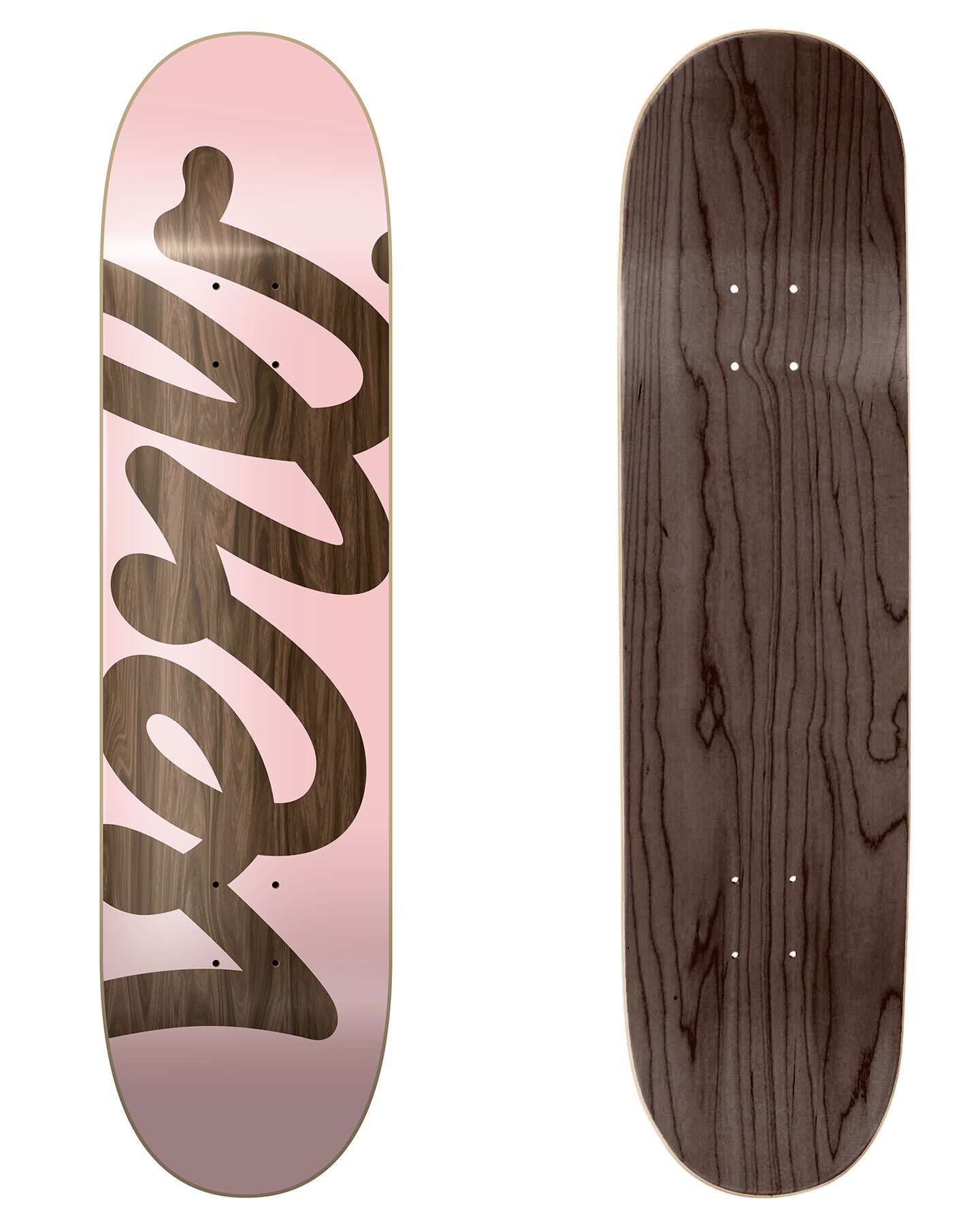 Verb Skateboards Deck "XL Script Pink" in 7.75" bottom graphic and deck top view