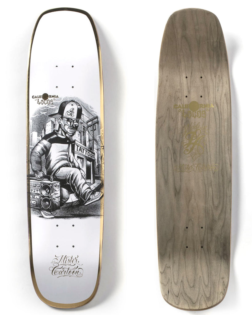 California Locos Mister Cartoon "Beatbox" deck in 8" bottom graphic and deck top view