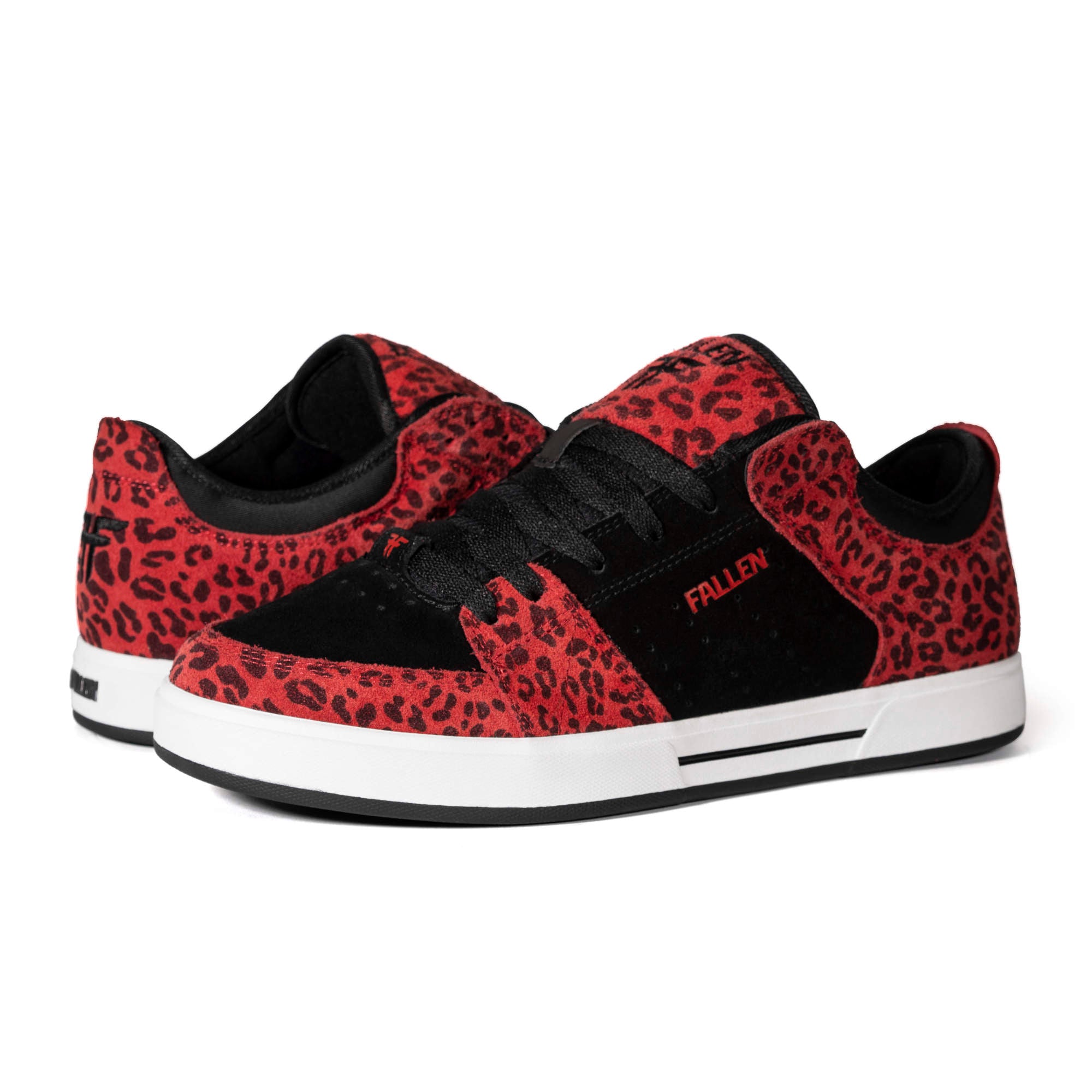 Fallen Footwear Chris Cole Trooper True Fit skate shoes in Black / Red Leopard perspective image