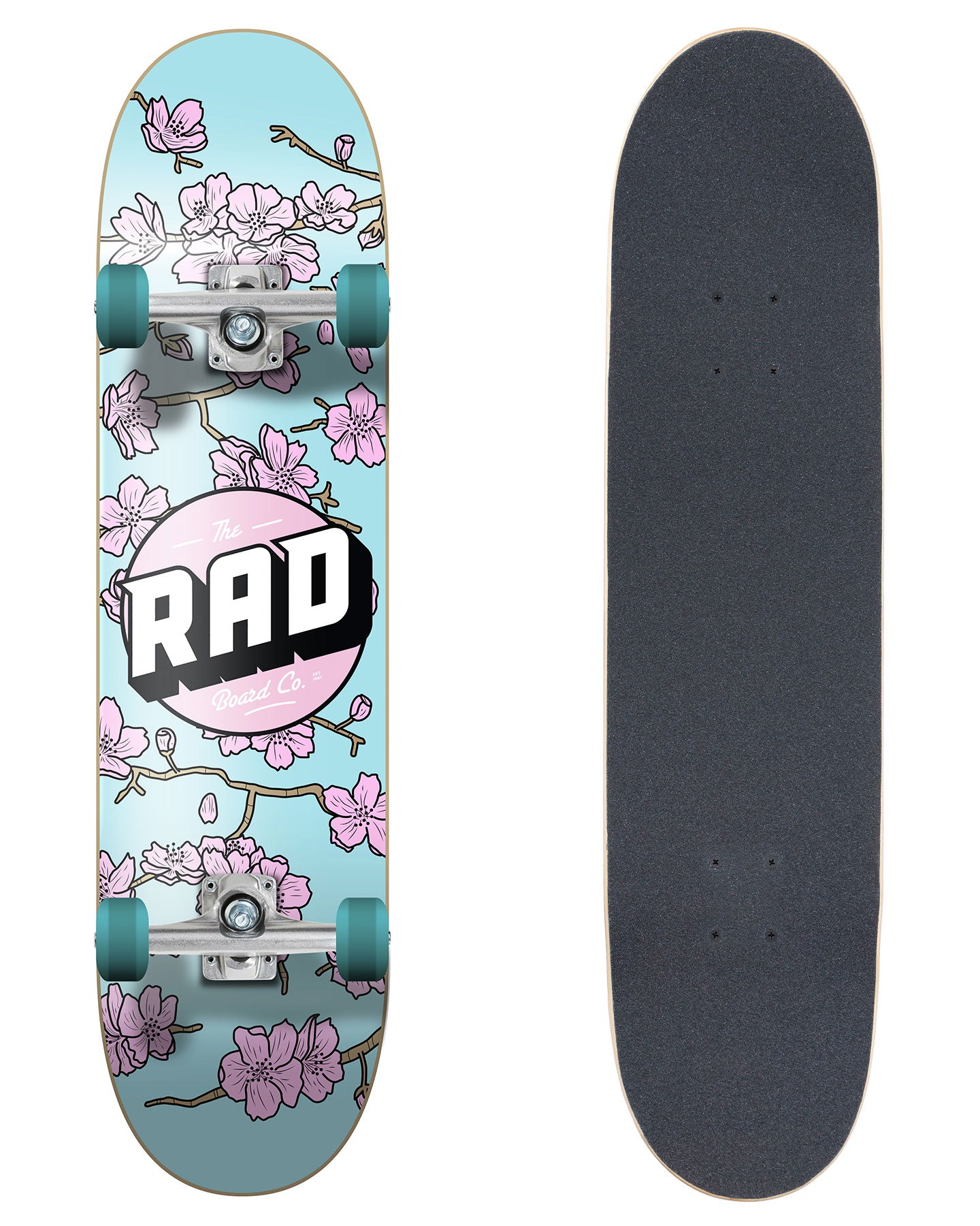 スケボー THE RAD BOARD CO. 7.75 RAD COMPLETE SKATEBOARD DUDE CREW - CHERRY BLOSSOM PINK / BLUE