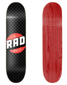 RAD Board Co. Logo Skateboard Deck "Checkers Black / Ash" in 8", 8.125", 8.25" & 8.375" bottom graphic and deck top view