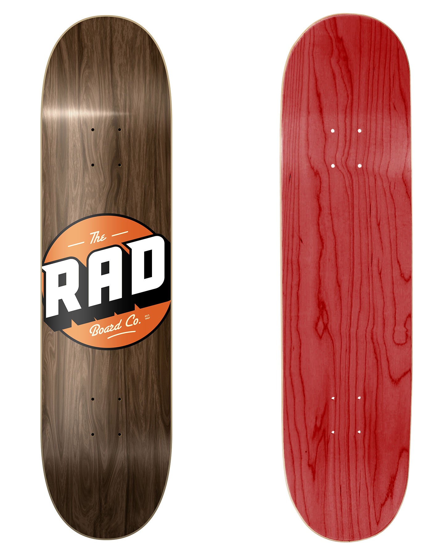 RAD Board Co. Logo Skateboard Deck "Solid Vintage Maple" in 8.125" & 8.375" bottom graphic and deck top view