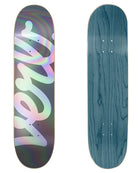 Verb Skateboards Deck "XL Script Holographic Black" in 8" bottom graphic and deck top view