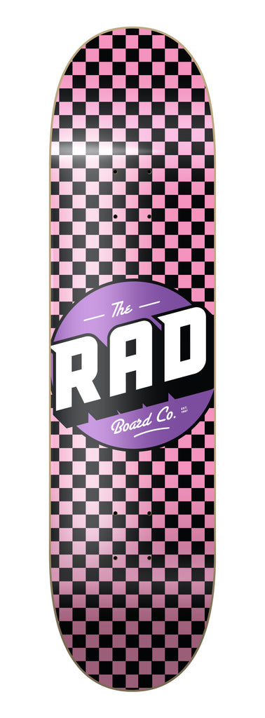 RAD Board Co. Logo Skateboard Deck "Checkers Black / Pink" in 7.75", 8", 8.25" & 8.375" bottom graphic