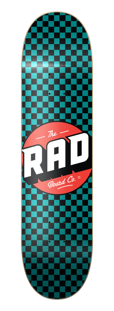 RAD Board Co. Logo Skateboard Deck "Checkers Black / Teal" in 8", 8.25" & 8.375" bottom graphic