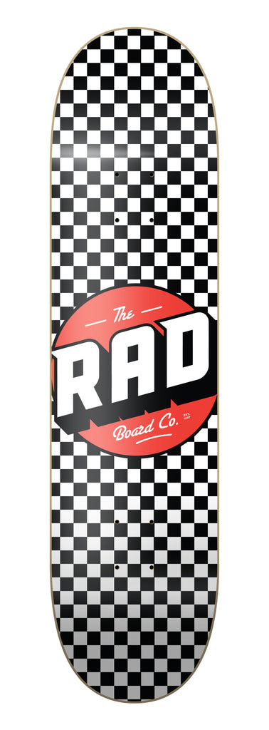 RAD Board Co. Logo Skateboard Deck "Checkers Black / White" in 7.75", 8", 8.25" & 8.5" bottom graphic