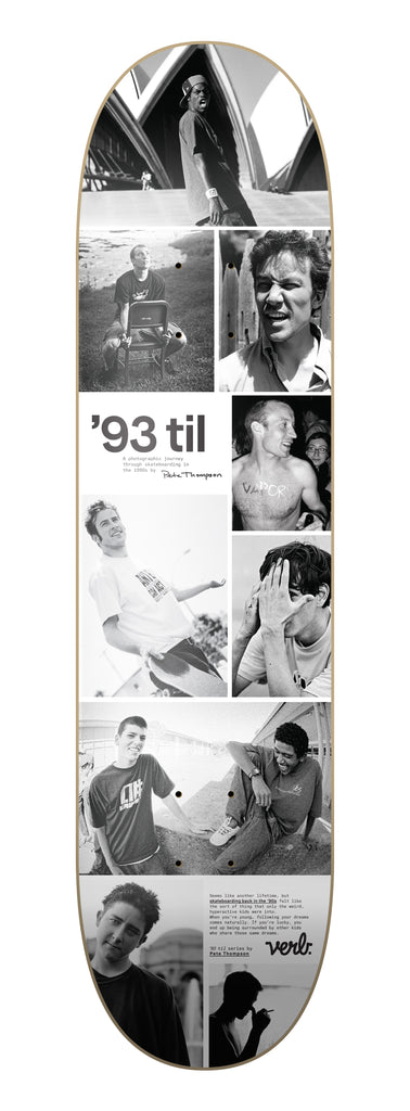 Verb Skateboards X Pete Thompson 93 Til Series "Collage Black & White" deck in 8.25" bottom graphic